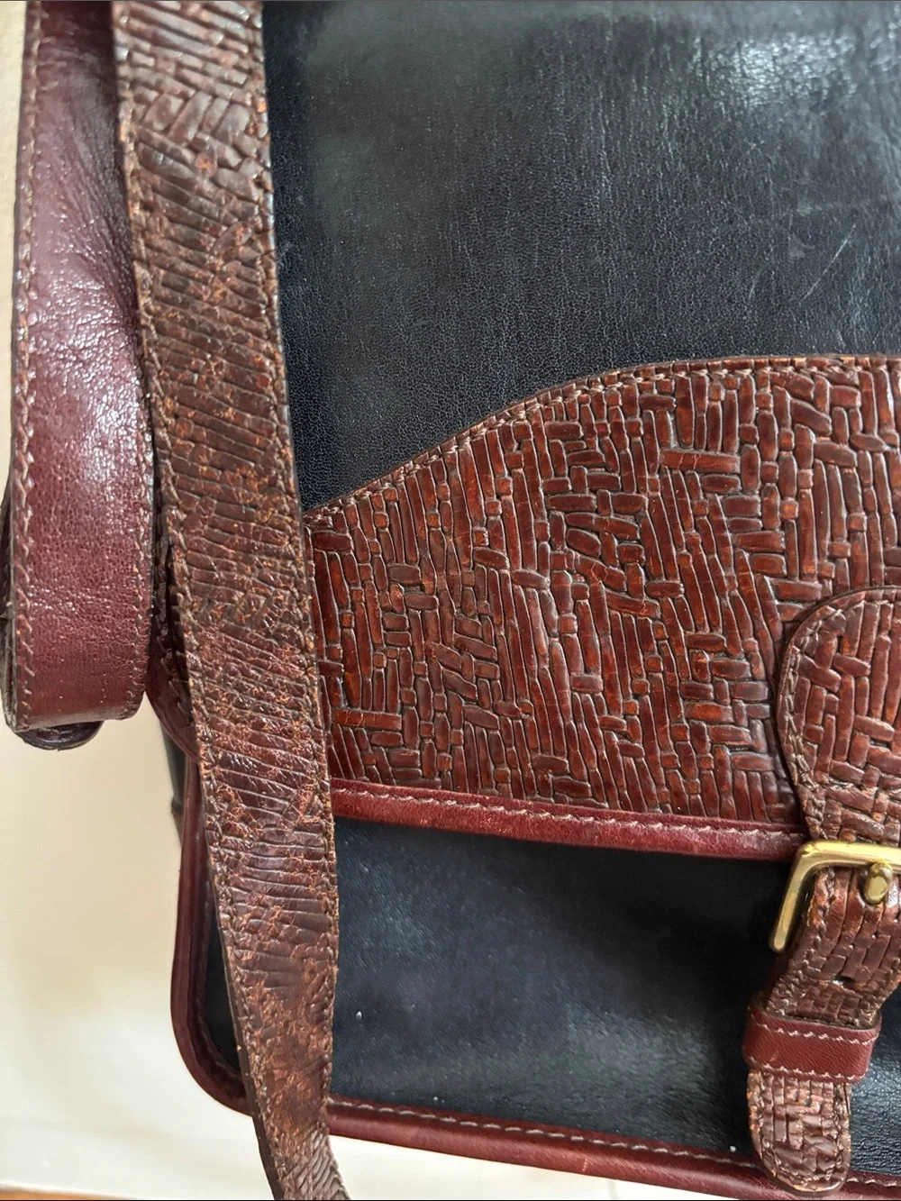Brown and Black Leather hand Bag - Classic Two-Tone Design